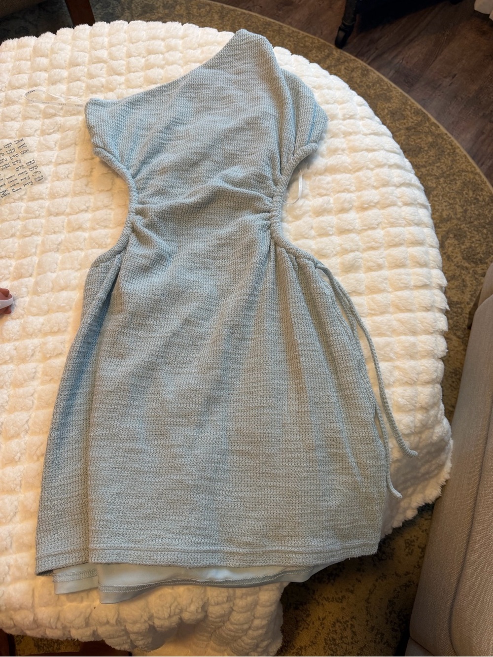 Sabo Skirt One-Shoulder Light Blue Knit Dress
